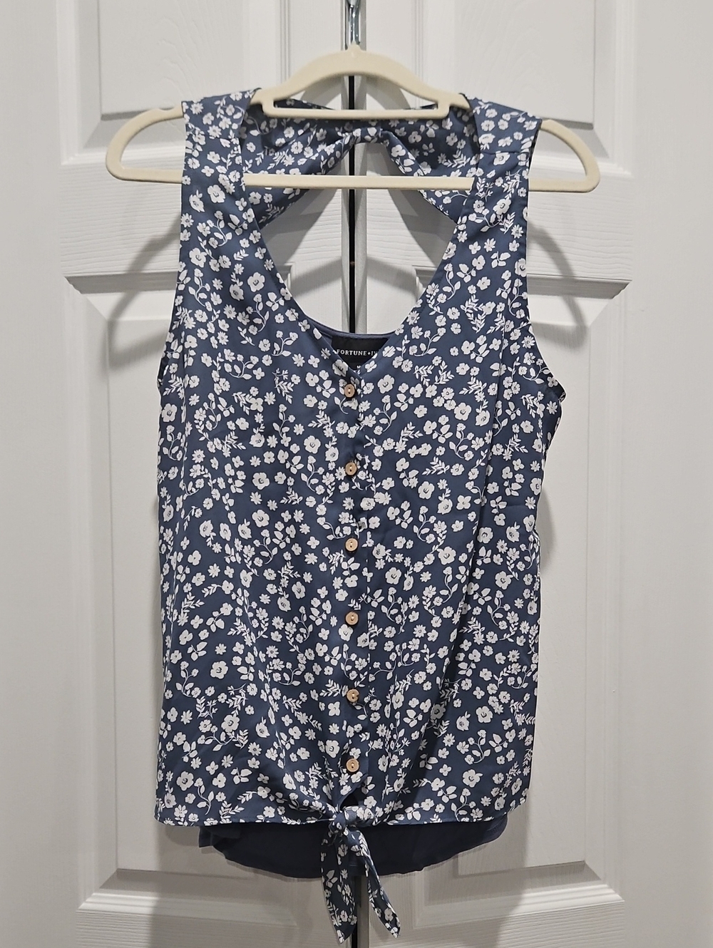 Tie-Hem Floral Button-Front Camisole - Blue/White